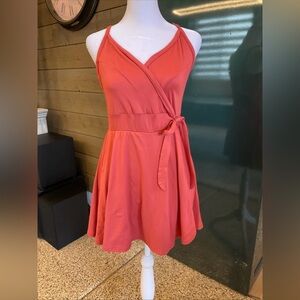 Chic Coral Wrap Mini Dress